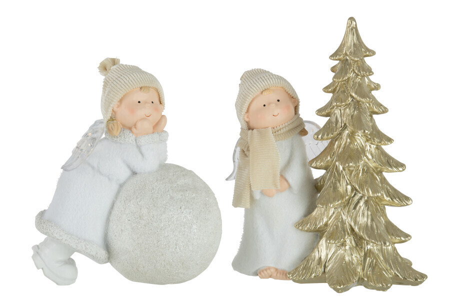Engel Led Zittend Sneeuwbal Kerstboom Assortiment Van 2  H 24 x B 12,5 x L 21 cm (26991)