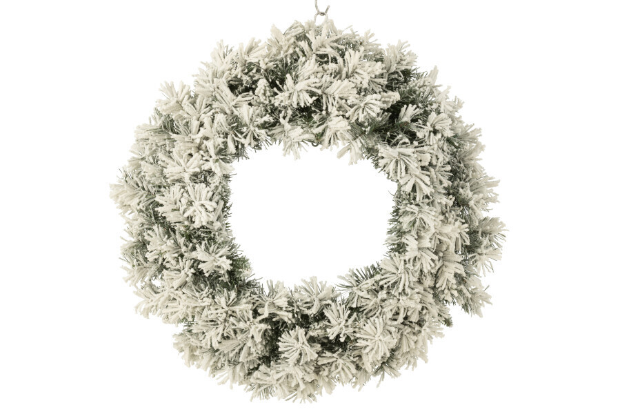 Kerstkrans+Led Warm Wit Plastiek Besneeuwd Groen Large H 63 x B 13 x L 63 cm
 (27206)