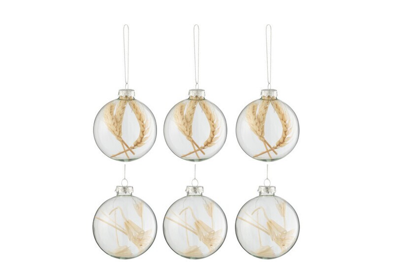Doos Van 6 Kerstballen Gedroogde Takjes Beige Glas Transparant Small H 10 x Bb 7,5 x L 7,5 cm
 (27700)