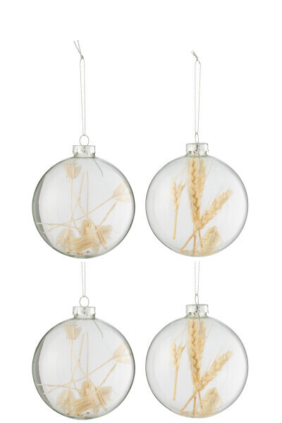 Doos Van 4 Kerstballen 2+2 Gedroogde Takjes Beige Glas Transparant Large H 12 x B 10 x L 10 cm
(27701)