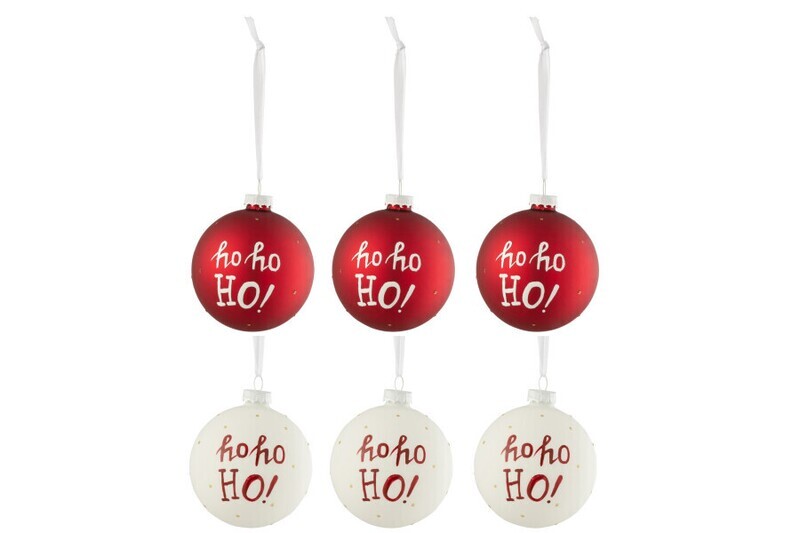 Doos Van 6 Kerstballen Hohoho! Glas Wit/Rd Small H 8 x B 8 x L 8 cm
(27707)