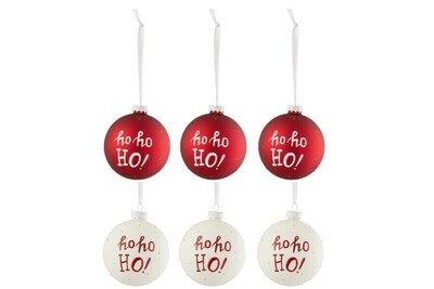Boite De 6 Boules De Noël Hohoho! Verre Blanc/Rd Petit H 8 x L 8 x L 8 cm (27707)