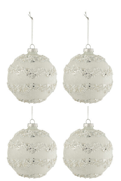 Doos Van 4 Kerstballen Lijnen Glitter+Parels Wit/Zilver Glas Mat Wit Medium H 10 x B 10 x L 10 cm
(27741)