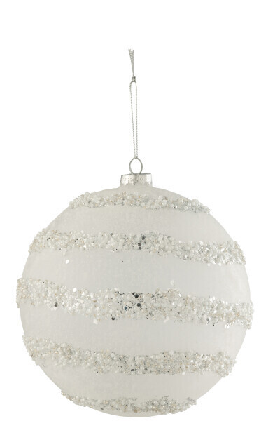 Kerstbal Lijnen Glitter+Parels Wit/Zilver Glas Mat Wit Extra Large H 5 x B 15 x L 15 cm
(27742)