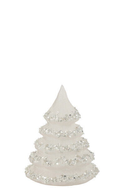 Kerstboom Lijnen Glitter+Parels Wit/Zilver Glas Small H 16 x B 11,5 x L 11,5 cm (27743)