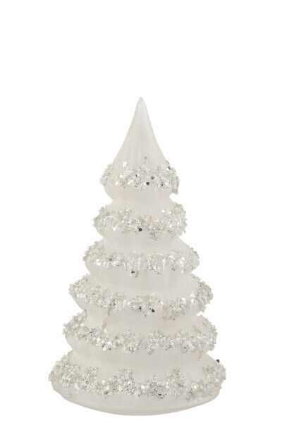 Kerstboom Lijnen Glitter+Parels Wit/Zilver Glas Large H 21 x B 12 x L 12 cm (27744)