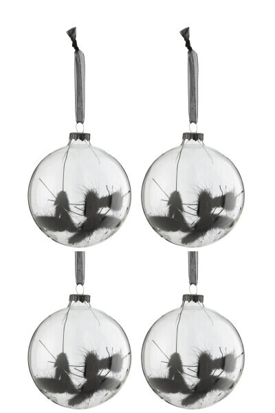Doos Van 4 Kerstballen Rond Gedroogde Hazenstaart Zwart Glas Transparant Medium H 10 x B 10 x L 10 cm
(27755)