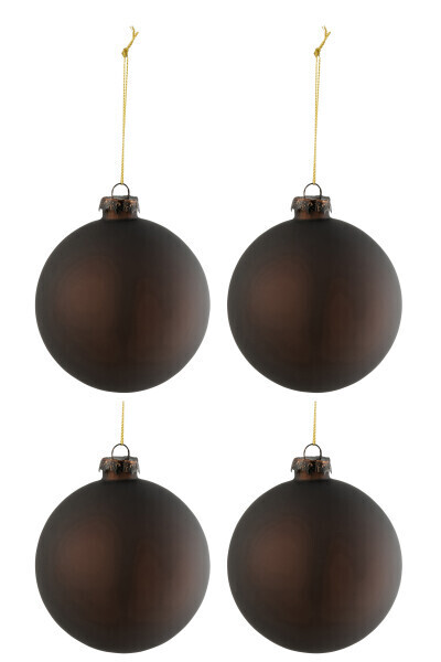 Doos Van 4 Kerstballen Effen Glas Mat Bruin H 10 x B 10 x L 10 cm
 (27767)