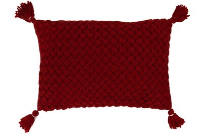 Coussin Crochet Pompon Acrylique Rouge H 10 x L 39 x L 58 cm (28058)