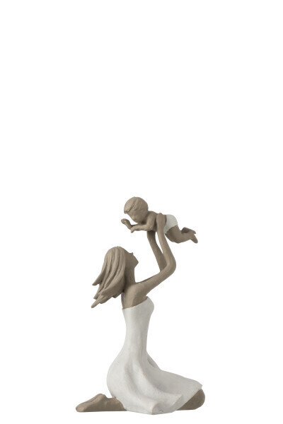 Moeder+Kind Op De Knieen Poly Wit/Taupe H 18 x B 12 x L 10 cm  (11400)