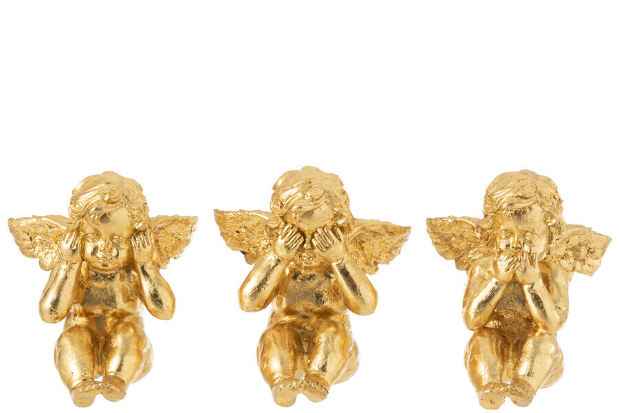 Engels Zien/Horen/Zwijgen Poly Goud Large Assortiment Van 3 H 15,5 x B 16,5 x L 14 cm
 (35037)