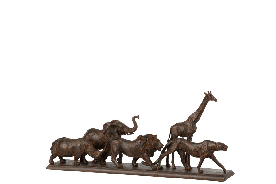 5 Dieren Op Een Rij Poly Bruin Small H 22 x B 9,5 x L 50 cm   (11627)