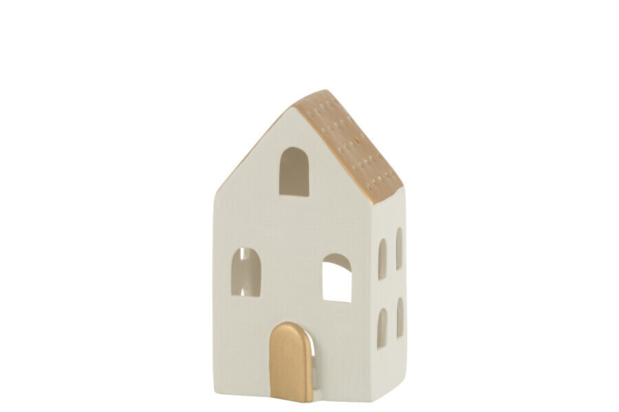 Huis Porselein Goud/Wit Medium H 17,5 x B 8 x L 10 cm (35401)