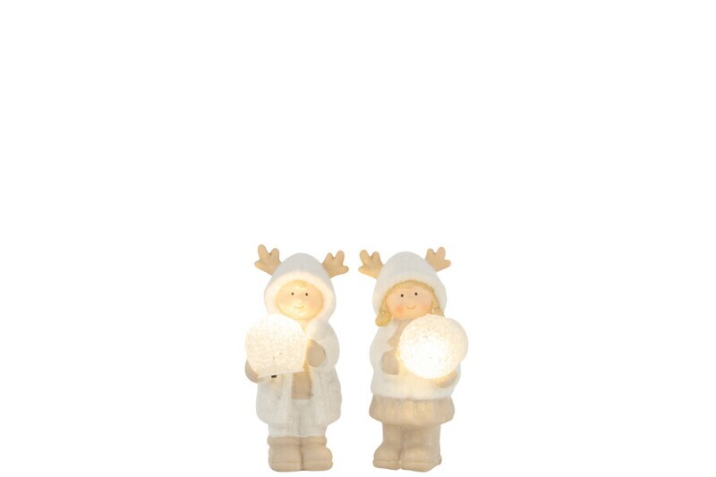 Jongen En Meisje Bal Ster Led Resine Mix Small Assortiment Van 2 H 17 x B 9,5 x L 10 cm (35409)