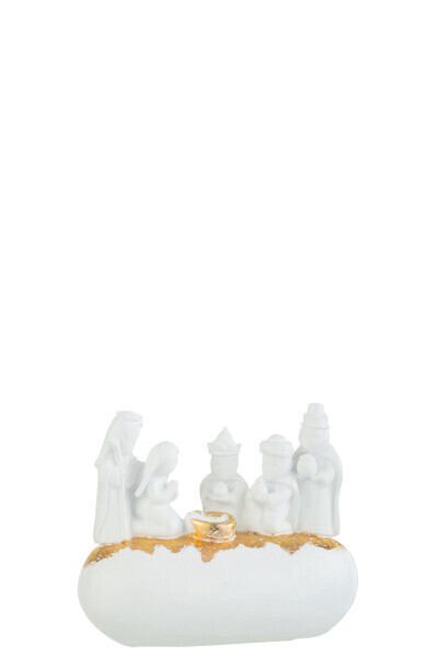 Kerststal 3 Koningen Op Steen Resine Wit/Goud H 15,5  x B 8,5 x L 19 cm
(35557)