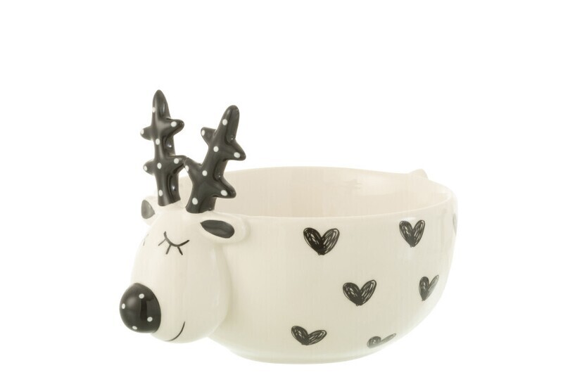 Kom Hert Hart Dolomiet Wit/Zwart H 12 x B 13 x L 16,6 cm (35687)