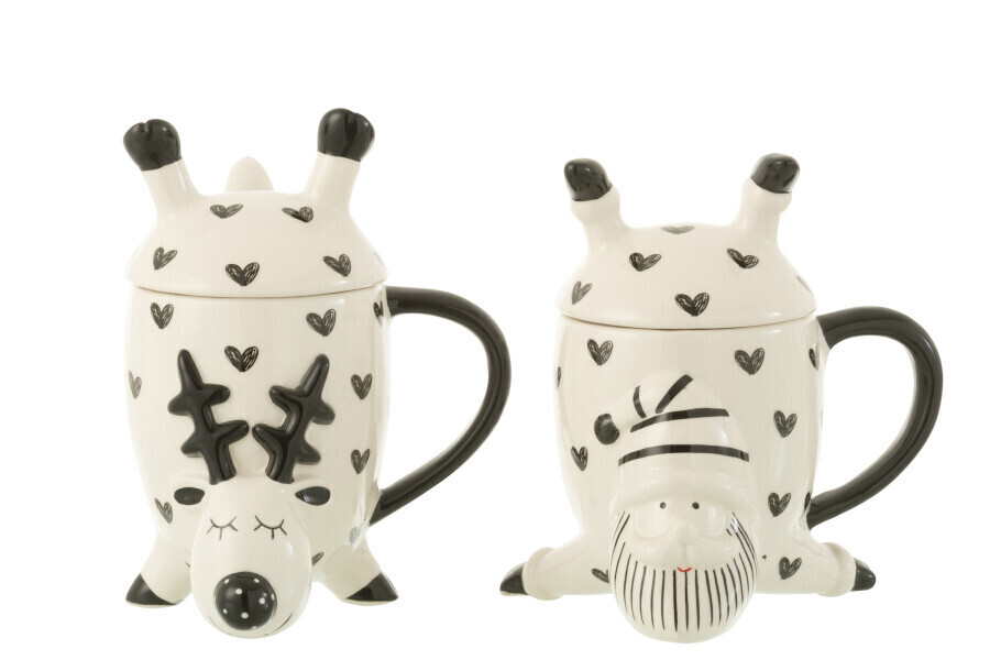 Mok Hert Kerstman Hart Dolomiet Wit/Zwart Assortiment Van 2 H 18,2 X B 12,8 X L 14,3 CM (35689)