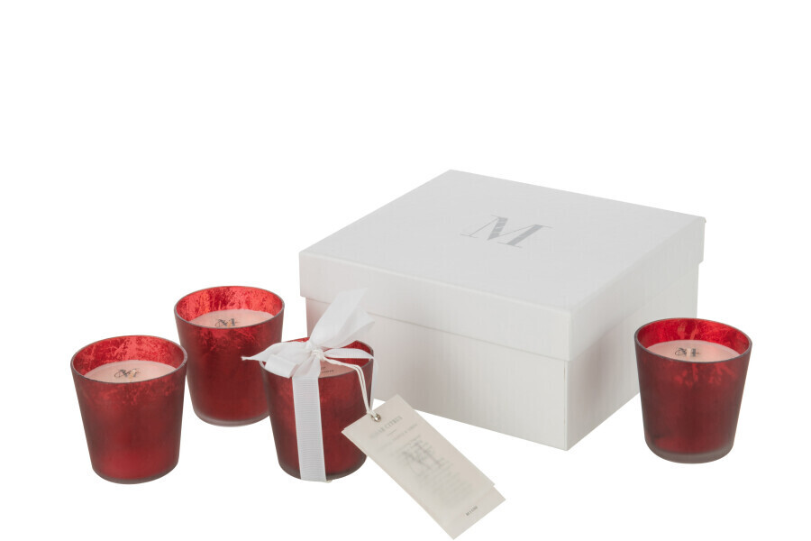Box 4 Geurkaars Deluxe Glas Rood H 7,3 x B 6,5 x L 6,5 cm
(35729)