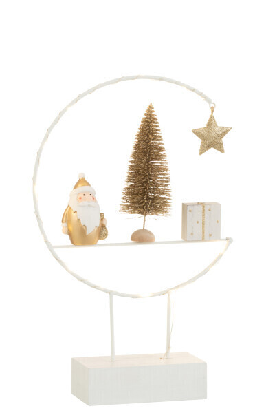 Semicirkel Op Voet+Led Kerstman Hout Wit/Goud H 5,8 x B 20 x L 30 cm
(37144)