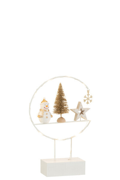 Semicirkel Op Voet+Led Sneeuwman Hout Wit/Goud H 5 x B 15 x L 22,5 cm
(37143)