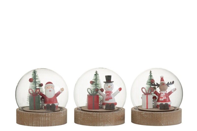Stolp Kerstman/Rendier/Sneeuwman+Led Hout/Glas Mix Assortiment Van 3 H 10 x B 10 x L 11,5 cm (37153)