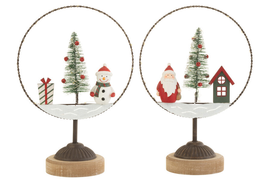 Cirkel Op Voet+Led Kerstman/Sneeuwman Hout/Metaal Mix Assortiment Van 2 H 10,5 x B 20 x L 30 cm
 (37159)