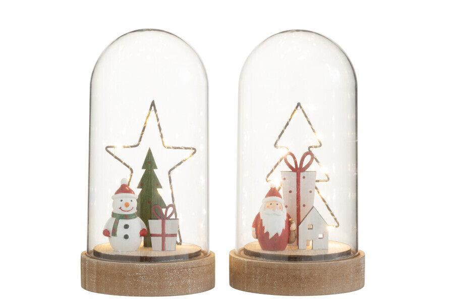 Stolp Boom/Ster Hout/Glas+Led Mix Assortiment Van 2 H 10,5 x B 10,5 x L 20 cm  (37156)