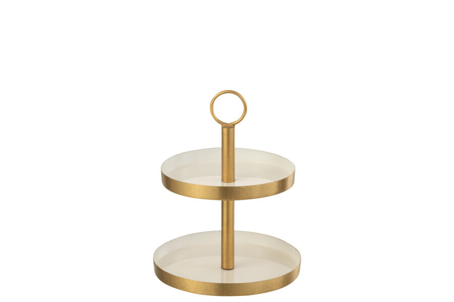 Cake Staander Rond 2 Niveaus Metaal Wit/Goud H 17 x B 13 x L 13 cm (37171)