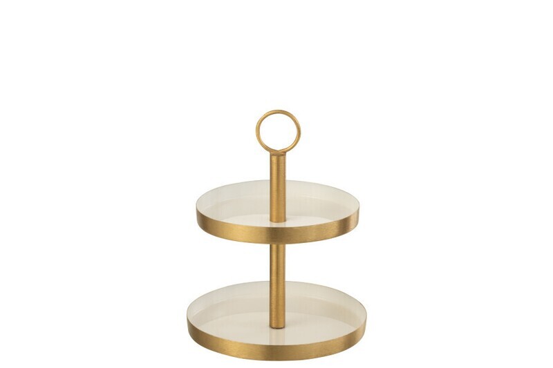 Cake Staander Rond 2 Niveaus Metaal Wit/Goud H 17 x B 13 x L 13 cm (37171)