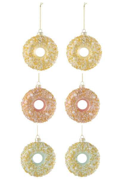 Doos Van 6 Donut Hanger 2+2+2 Pailletten Glas Mix H 4 x B 21,5 x L 31 cm
(37336)
