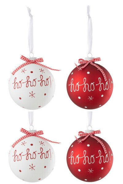 Doos Van 4 Kerstbal 2+2 Hoho+Sneeuwvlokken+Boog Rood/Wit Large H 10 x B 10 x L 10 cm (37346)