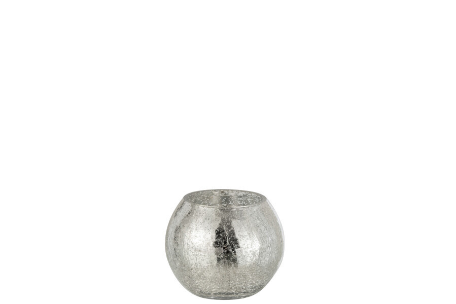 Windlicht Bol Craquele Glas Zilver Small H 10 x B 12 x L 12 cm
 (7740)
