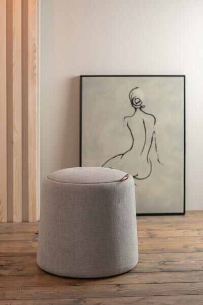 Poef/Bijzettafel Rond Textiel/Hout Beige H 42,5 x B 43,5 x L 43,5 cm  (25046)
