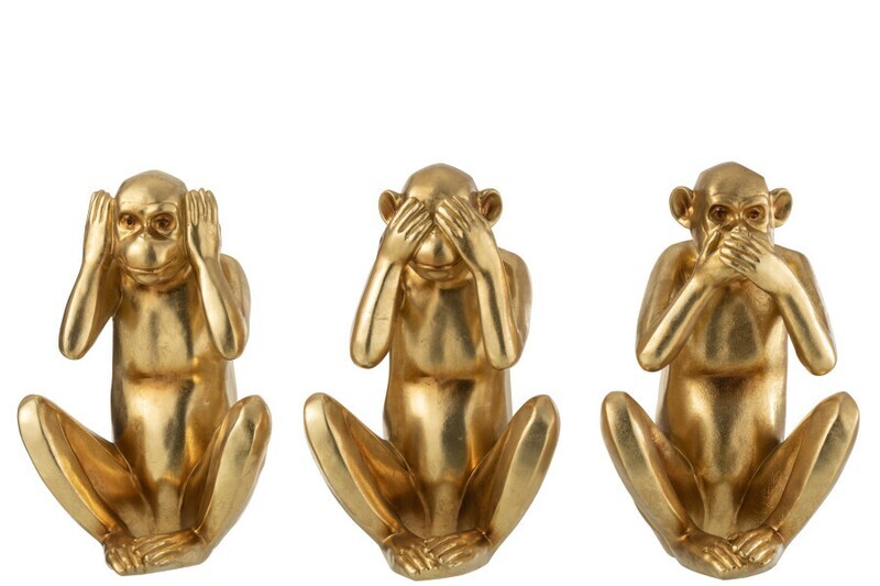 Apen Horen/Zien/Zwijgen Resine Goud Assortiment Van 3 H 30 x B 19 x L 21 cm
(26586)