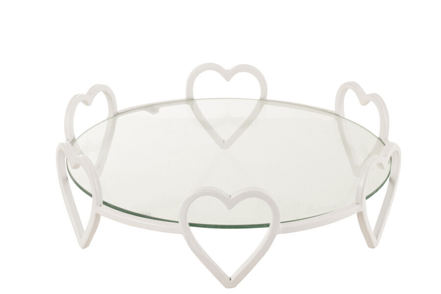 Schotel Rond Harten Metaal/Glas Wit H 10 x B 36 x L 36 cm  (20391)