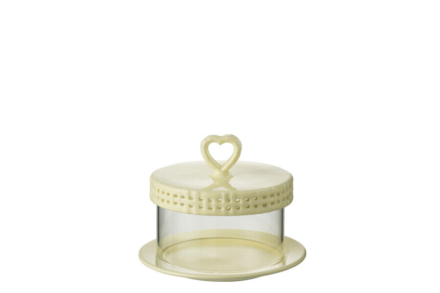 Cake Bord Onder Glas Keramiek Geel Small H 13 x B 16 x L 16 cm (34664)