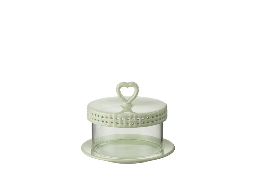 Cake Bord Onder Glas Keramiek Groen Small H 13 x B 16 x L 16 cm (34677)