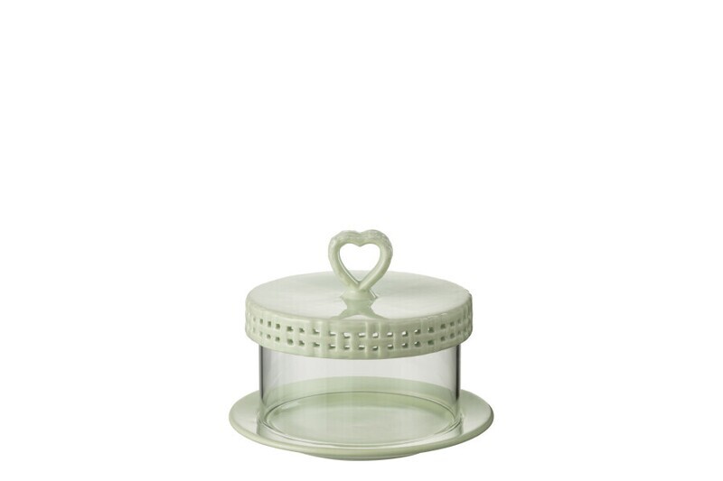 Cake Bord Onder Glas Keramiek Groen Small H 13 x B 16 x L 16 cm (34677)
