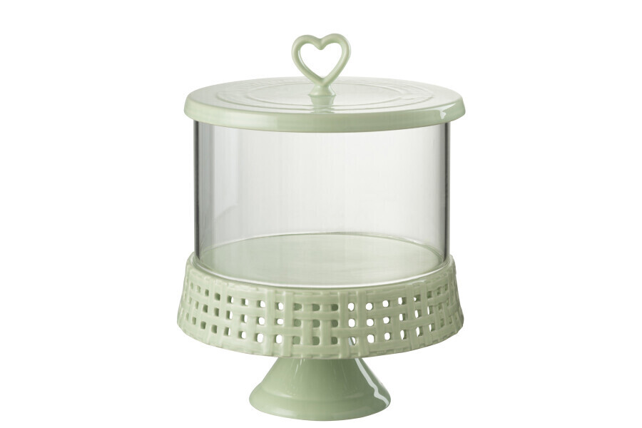 Cake Bord Onder Glas Keramiek Groen Large H 29 x B 22 x L 22 cm
 (34679)