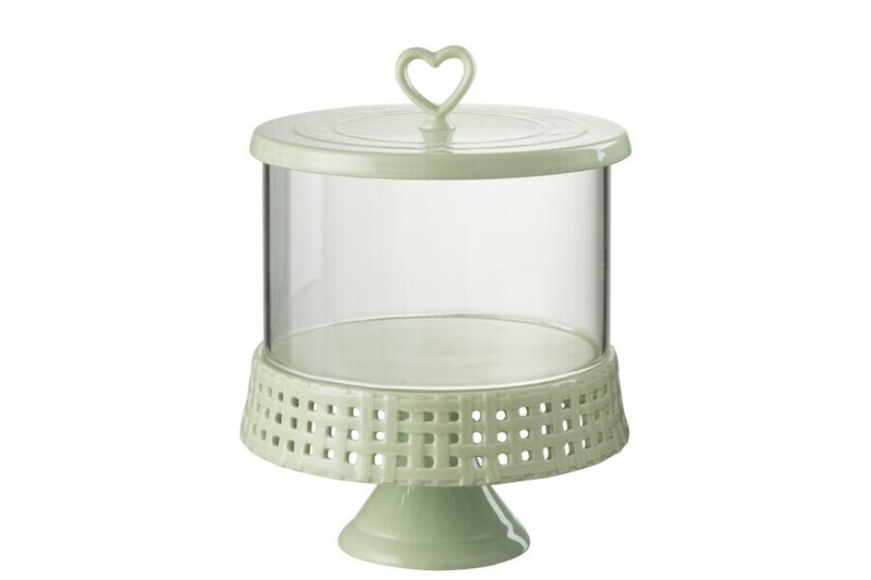 Cake Bord Onder Glas Keramiek Groen Large H 29 x B 22 x L 22 cm
 (34679)