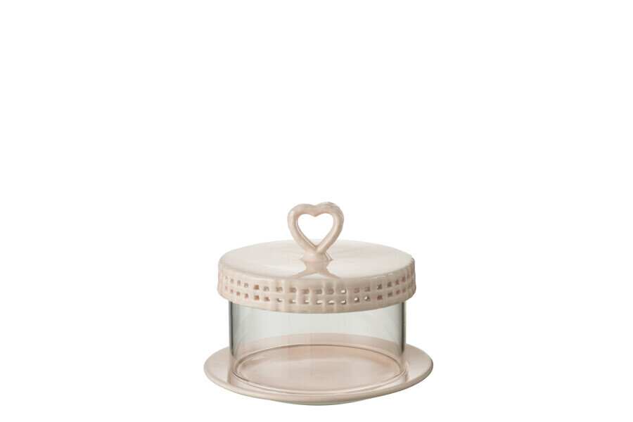 Cake Bord Onder Glas Keramiek Roze Small H 13 x B 16 x L 16 cm  (34703)