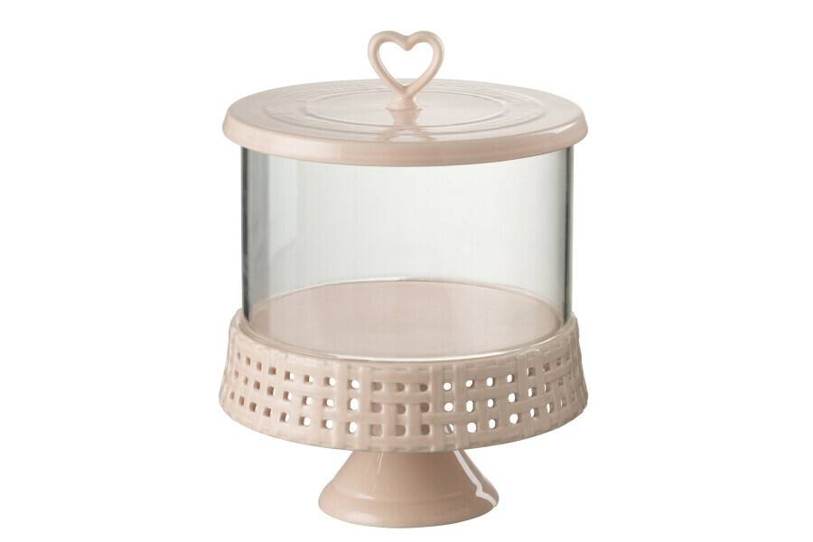 Cake Bord Onder Glas Keramiek Roze Large H 31 x B 21 x L 21 cm
 (34705)