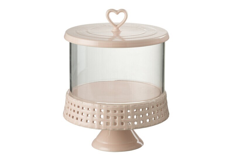 Cake Bord Onder Glas Keramiek Roze Large H 31 x B 21 x L 21 cm
 (34705)