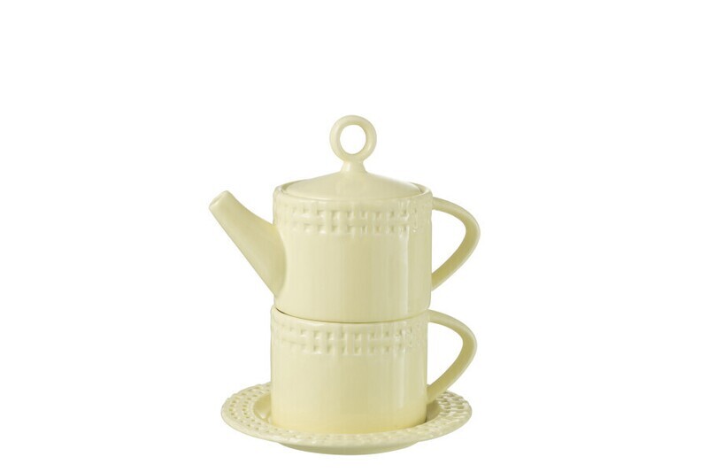 Theepot And Theemok Keramiek Geel H 22 x B 16,5 x L 18 cm (34656)