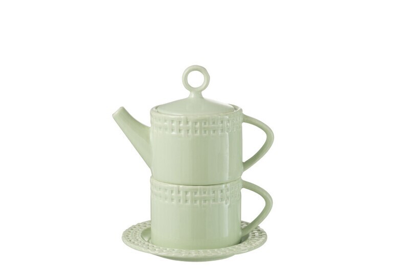 Theepot And Theemok Keramiek Groen H 22 x B 16,5 x L 18 cm
 (34669)