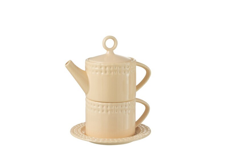 Theepot And Theemok Keramiek Perzik H 22 x B 15 x L 18 cm (34682)