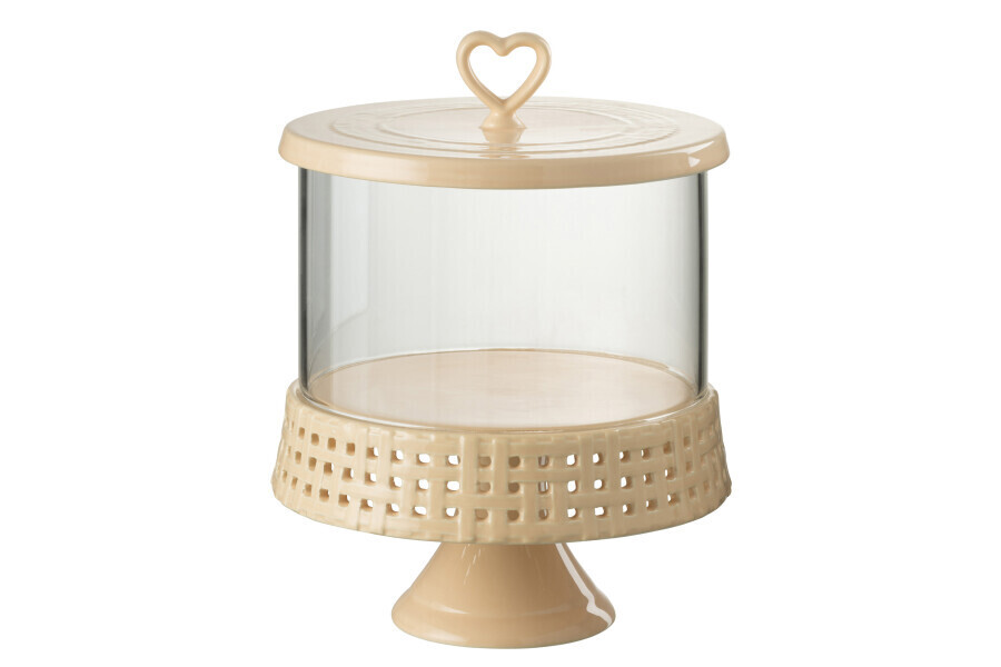 Cake Bord Onder Glas Keramiek Perzik Large H 29 x B 22 x L 22 cm  (34692)