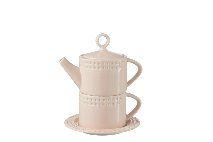Theepot En Theemok Keramiek Roze H 22 x B 16,5 x L 18 cm  (34695)