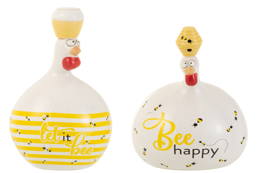 Kip Bee Happy/Honing Keramiek Wit/Geel Large Assortiment Van 2 H21,5 x B 15 x L 16 cm
(12557)