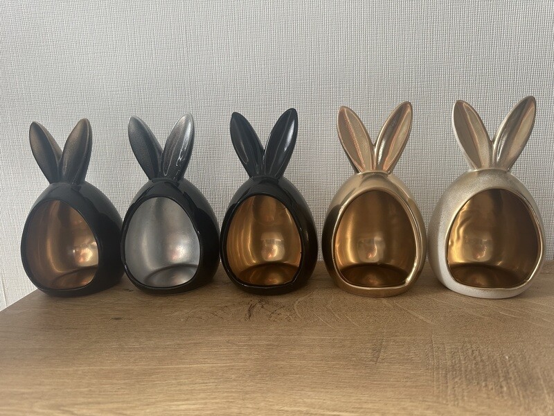 Paasdeco konijn zwart/goud H 18,5 x B 10 x L 10 cm